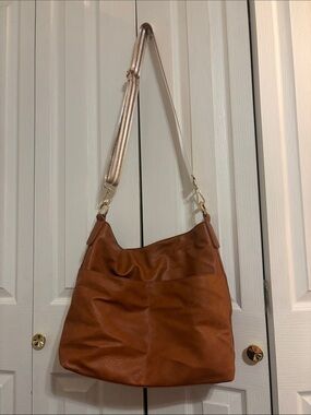 Hobo Shoulder Bag in Cognac Brown Faux Leather